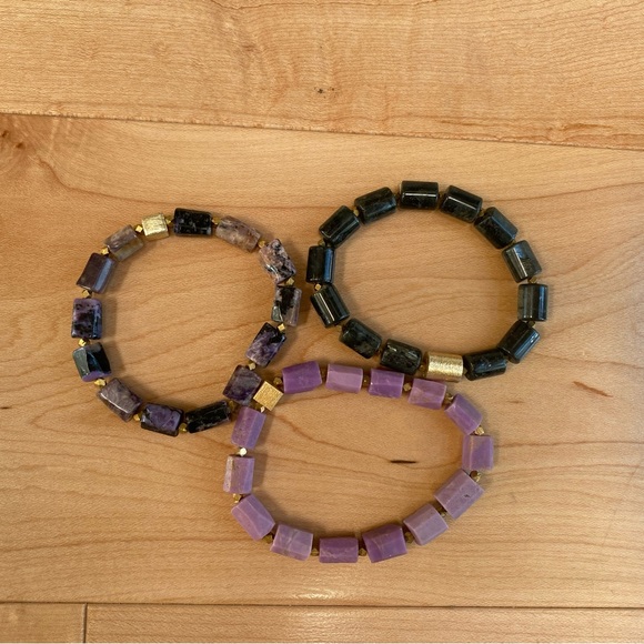Sugilite, Larvikite, and Phosphosiderite Bracelets Genuine Natural Gemstone - Picture 3 of 5